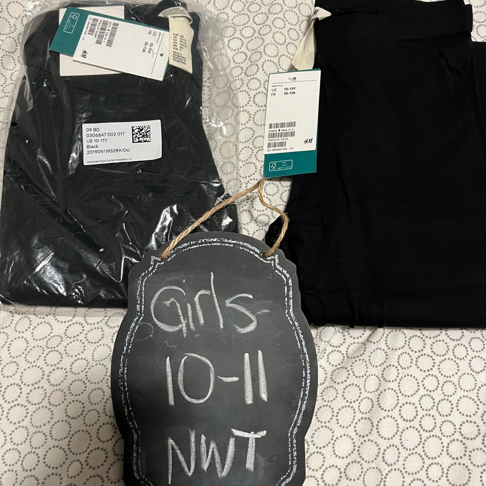 H&M Black Girls cotton basic leggings x 2 pairs